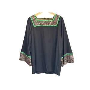 Vintage Handmade Black Prairie Folk Blouse Floral Calico Cottagecore Boho Top